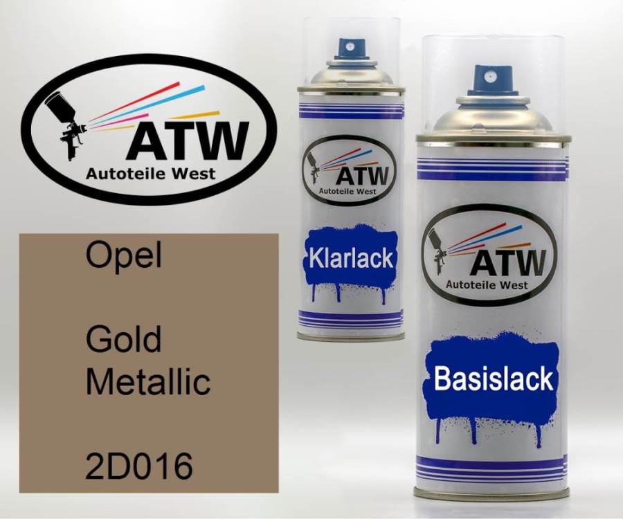 Opel, Gold Metallic, 2D016: 400ml Sprühdose + 400ml Klarlack - Set, von ATW Autoteile West.